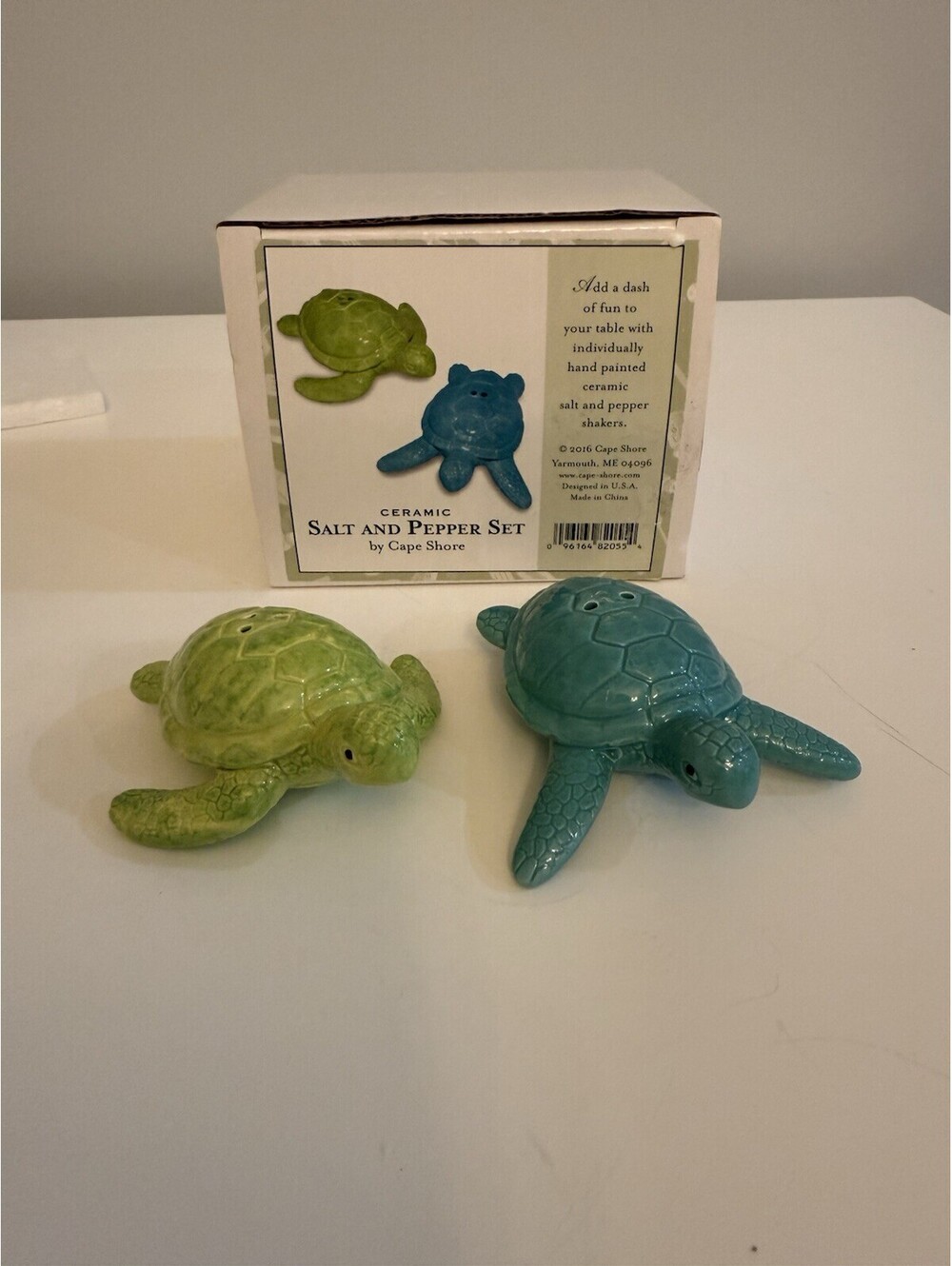 Cape Shore Ceramic Turtles Salt & Pepper Set Blue Green New In Box